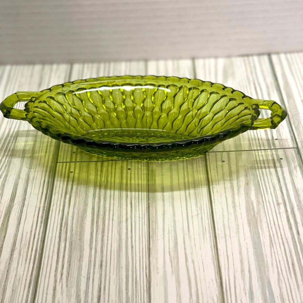 Vintage 1960’s Green Indiana Glass Handled dish